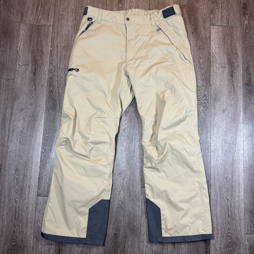 Eddie Bauer Snow Pants Mens Large Beige WeatherEdge Insulated Ski Winter